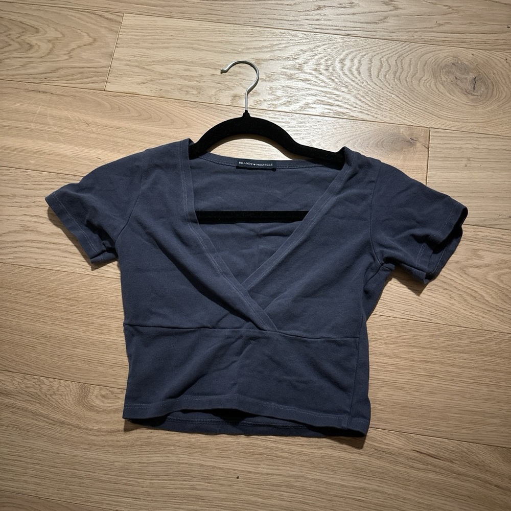 Brandy Melville Navy V-Neck Crop Top